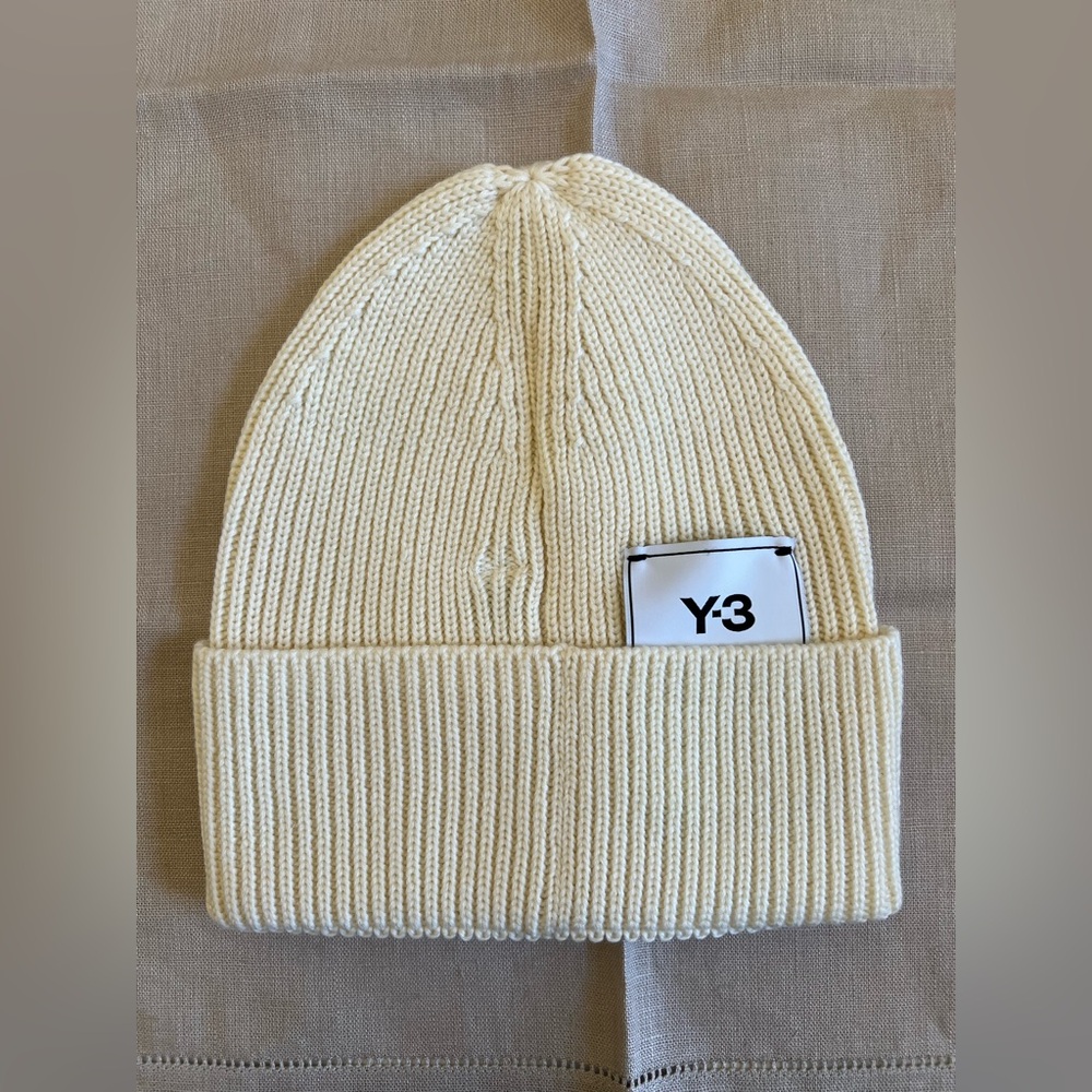 Y-3 Adidas Hat Unisex 100% Wool Knit Beanie Off White One Size - Picture 10 of 10